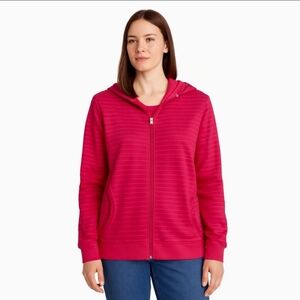 Northcrest Pink Striped Full Zip Pockets Classic Hoodie Plus Size 4X